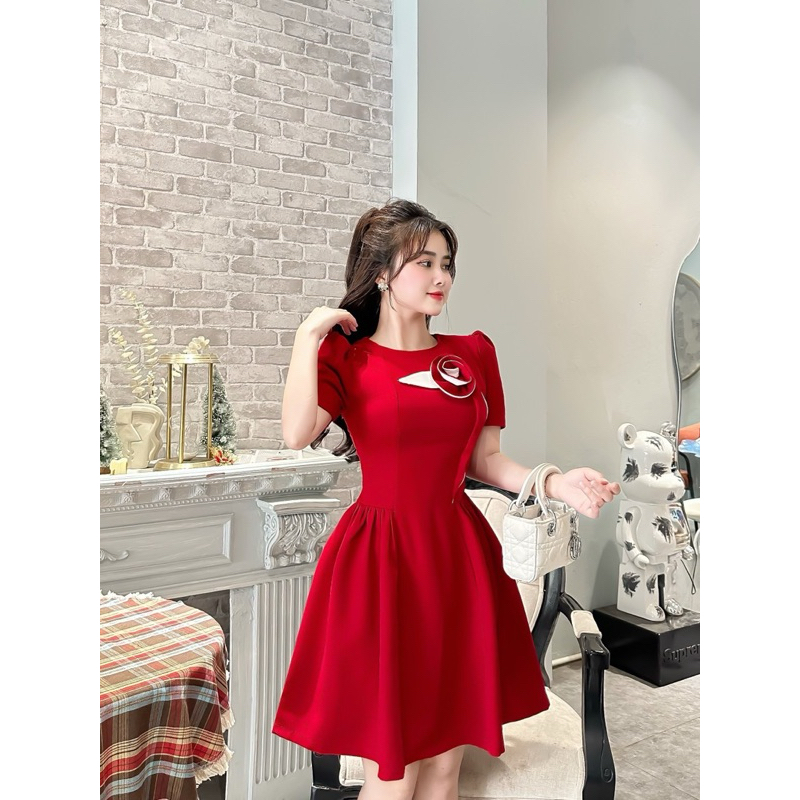 Váy thiết kế cổ tròn , tay bồng , xoè nhẹ , cài nơ ngực mã a77 (chất vải chuẩn Hàn) | BigBuy360 - bigbuy360.vn