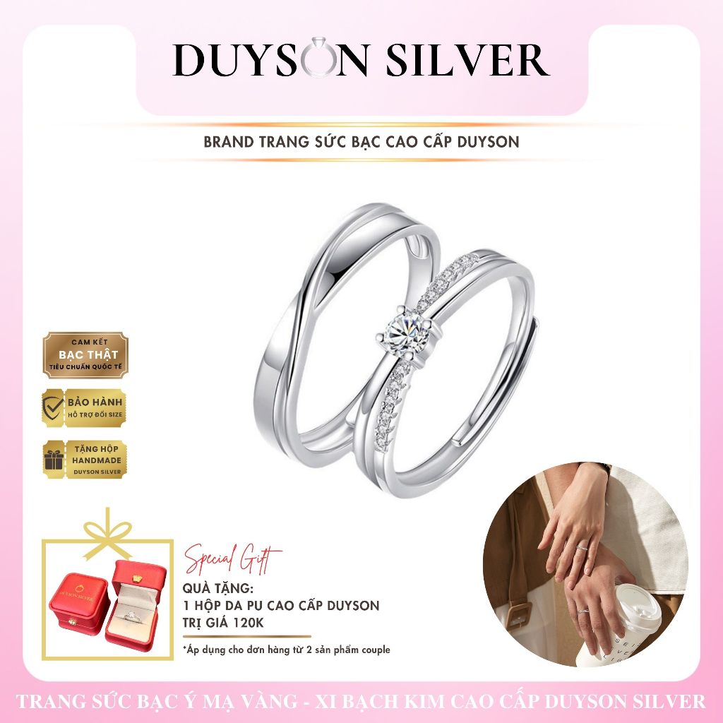 Nhẫn đôi bạc 925 DUYSON SILVER, Nhẫn đôi bạc Ý 925 mạ vàng cao cấp tự chỉnh size kiểu dáng Hàn Quốc INSPIRATION [NDFS13]