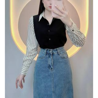 Áo sơ mi nữ thiết kế kiểu phối sọc hàn quốc LAMO-B1227