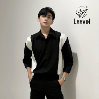 Áo sơ mi nam tay dài vải cotton lạnh cao cấp sơ mi trắng nam dài tay phối màu đen trắng đẹp phong cách trẻ trung leevin