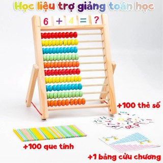 Bảng tính học toán cho bé bằng gỗ 100 hạt giúp bé phát triển tư duy Sankid, tặng 100 que tính