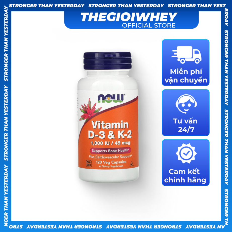 Now VITAMIN D3 K2 1.000IU/45mcg (120 viên), Hỗ Trợ Tăng Đề Kháng, Phát Triển Xương
