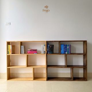 Kệ sách gỗ thông nhiều ngăn 3 tầng FEGO nội thất phòng khách, decor phòng làm việc