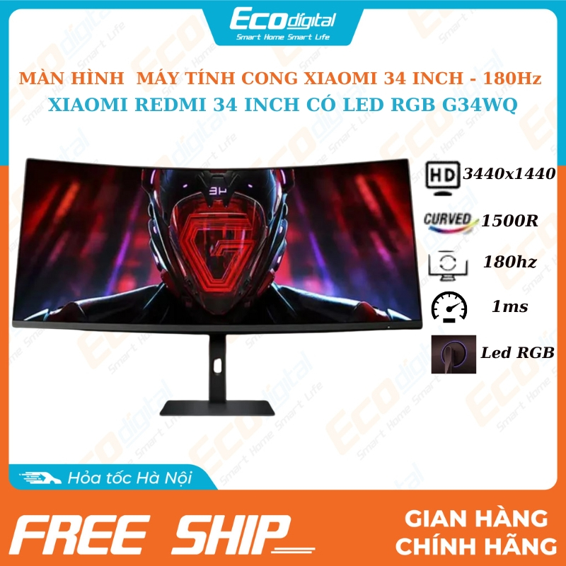 Màn hình máy tính cong Xiaomi Redmi 34inch có led RGB chính hãng mới 100% chuyên game, văn phòng (2K+, 180HZ,1ms, 1500R)