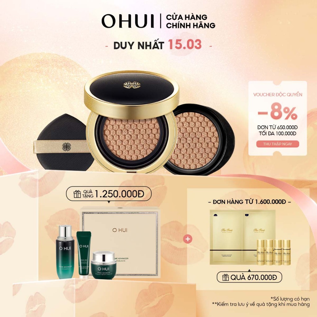 Phấn nước che khuyến điểm & êm ráo làn da ẩm mịn OHUI Ultimate Cover Cushion Satin Finish SPF50+ PA+++