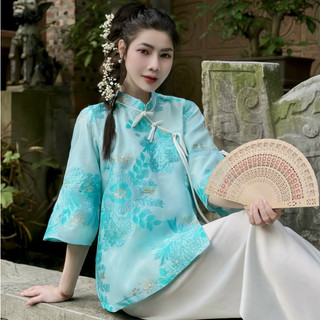 Bộ đi lễ chùa tơ voan đũi cao cấp hoa kèm quần lụa Jun Store PP18 P4K3