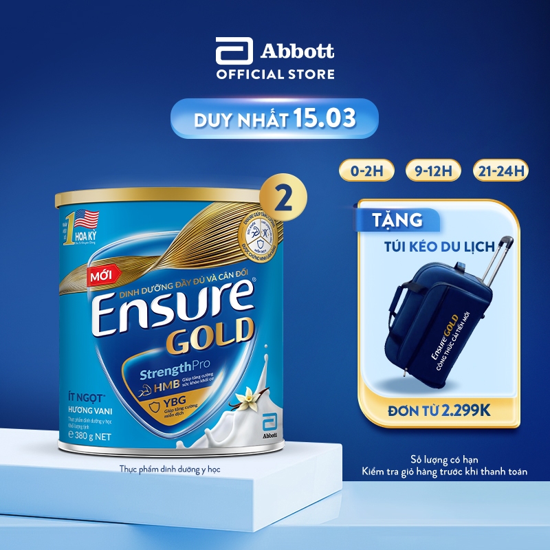 Combo 2 Sữa bột Ensure Gold Abbott ít ngọt (HMB) 400g/380g/lon