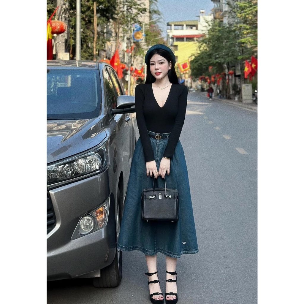 Chân Váy Jean Hàng QCCC – Cv Bò Xoè Dài