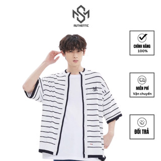 Áo cardigan sọc tay ngắn Romantic Crown chính hãng, khoác len phối thời trang Hàn Quốc | STRIPE HALF CARDiGAN