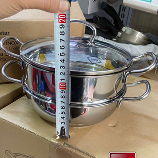 Nồi kèm xửng hấp inox 3 đáy cao cấp fivestar 20/24/26/28 cm vung kính