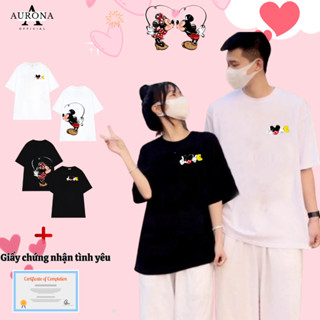 [MUA 2 TẶNG CHỨNG NHẬN TÌNH YÊU] Áo Thun đôi nam nữ Chuột Mickey Trái Tim form rộng Cao Cấp Vải cotton