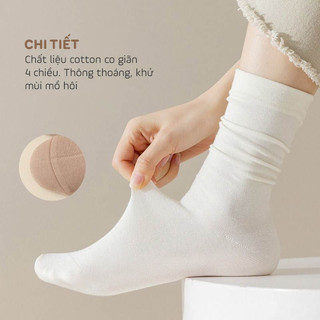Tất cổ cao chất vải Cotton mềm dày thoáng khí tất vớ nữ phong cách Hàn Quốc