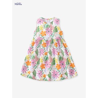 Váy hè cotton sát nách hoạ tiết hoa lá thanh long xinh xắn cho bé gái LMS1900 - Little Maven Chính Hãng