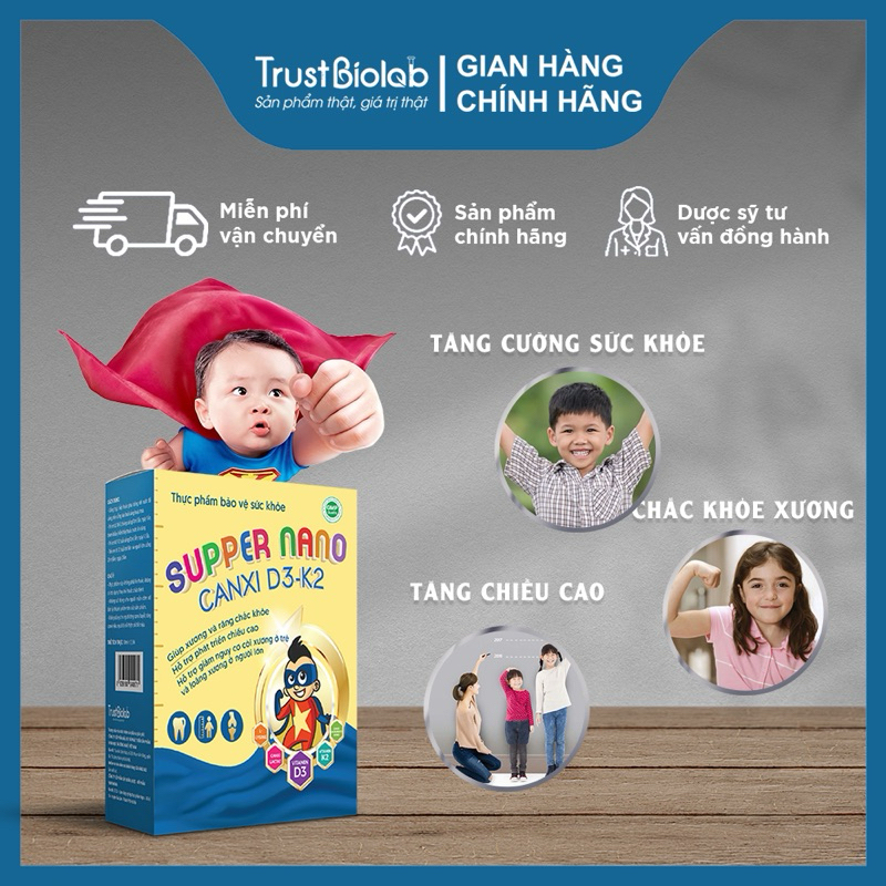 [Hộp 25 ống]  SUPPER NANO CANXI D3K2 – CANXI HỮU Cơ giúp tăng trưởng chiều cao - giảm nguy cơ còi xương