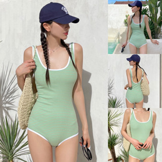 Bộ đồ bơi , bikini liền thân sát nách xanh kẻ thời trang QCCC (có sẵn)