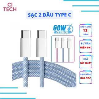 Dây cáp sạc nhanh bọc dù 1m pd type c 60w - dây sạc nhanh 2 đầu type c