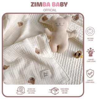 Chăn gạc vải xô 6 lớp Chezbebe thêu hình gấu dùng 4 mùa với chất liệu cotton mềm mịn thấm hút tốt chính hãng Hàn Quốc