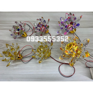 Đèn thờ hoa sen pha lê gắn chân đồng - đèn trang trí bàn thờ