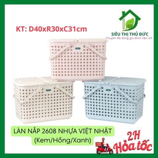 Giỏ đựng quần áo, giỏ đựng đồ chơi, giỏ đi sinh có nắp cho mẹ, giỏ quai xách lớn cao cấp - nhựa việt nhật