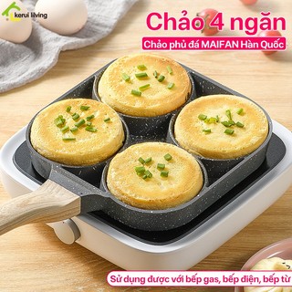 Chảo chiên ốp trứng 4 ngăn khung vuông, chảo chống dính PIKUP, chảo chiên trứng 4 ngăn hình tròn