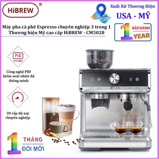 Máy pha cà phê Espresso chuyên nghiệp 3 trong 1, thương hiệu Mỹ cao cấp HiBREW - CM5020