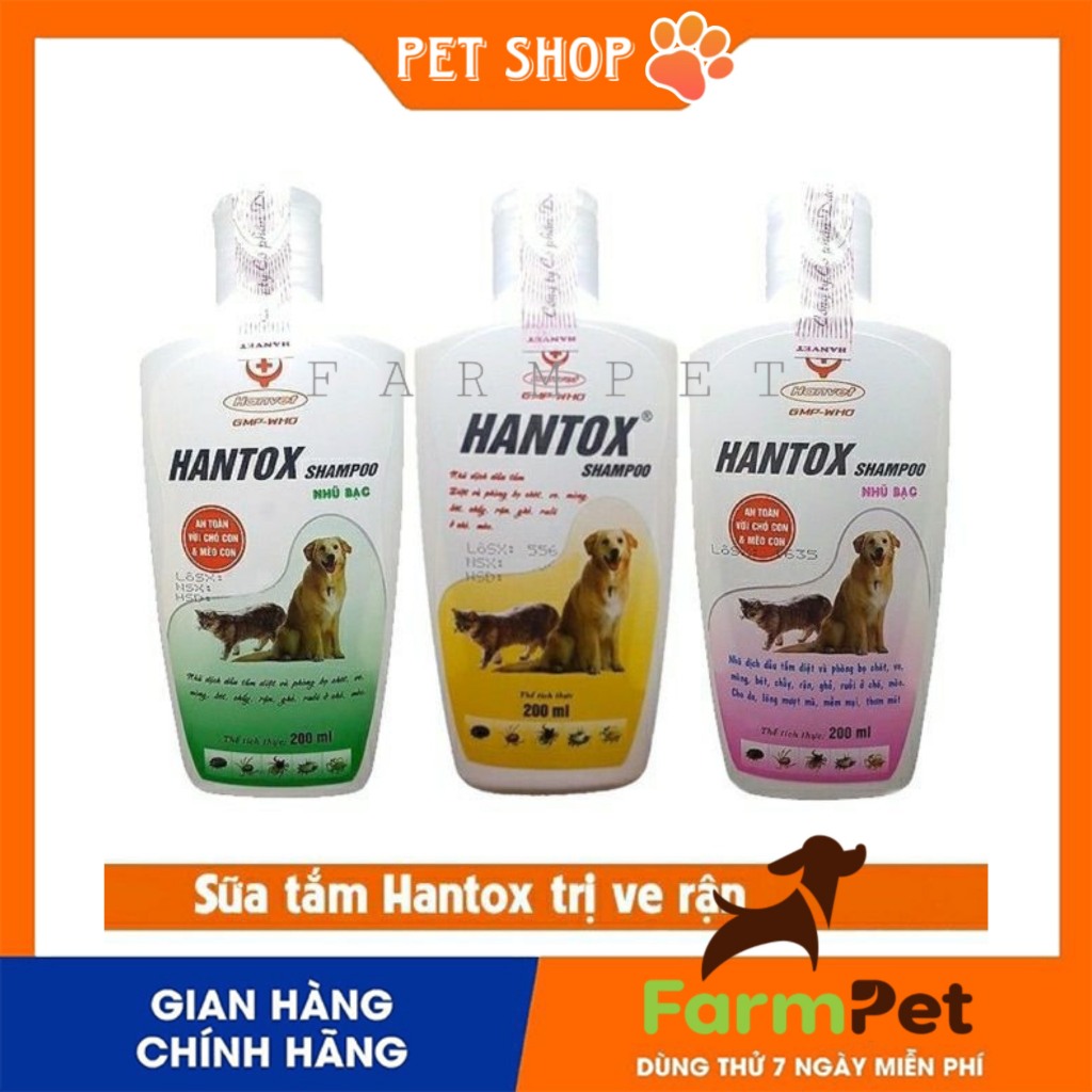 Sữa tắm Hantox shampoo trị ve rận 200ml - FARM PET