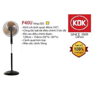 Quạt đứng kdk p40u cánh kim loại màu vàng - hàng chính hãng