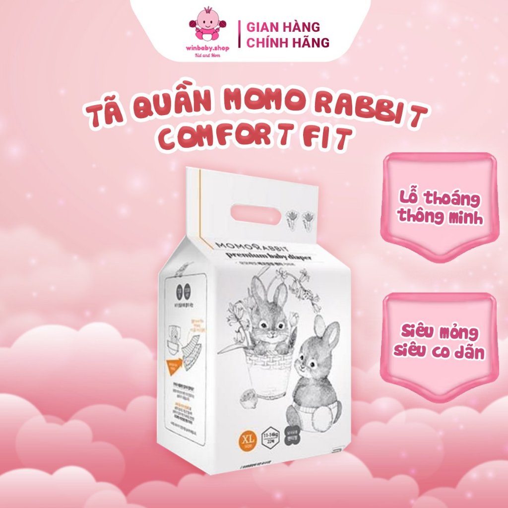 Tã bỉm quần Momo Rabbit Comfort Fit siêu thấm, khô thoáng, mỏng nhẹ an toàn cho da bé