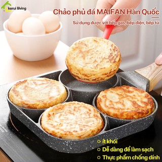 Chảo chiên ốp trứng 4 ngăn khung vuông AISHA lớp chống dính, chảo chiên trứng 4 ngăn hình tròn