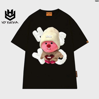 Áo thun Unisex Loopy nón len 1624 tay lỡ form rộng dễ thương, Áo phông tay cộc Xoxo Unisex