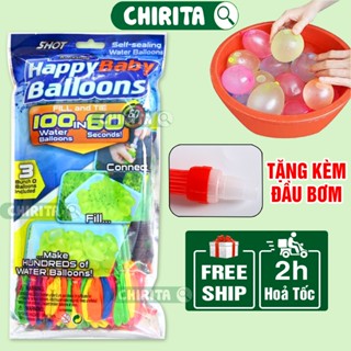 Bộ 111 Bong Bóng Nước Chùm HAPPY Baby Balloons LOẠI TỐT - Bong Bóng Nước CÓ VÒI NỐI Bơm Nhanh CHIRITA