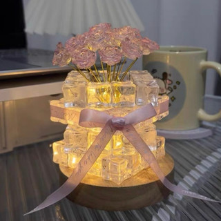 Đèn ngủ handmade đá pha lê hoa hồng để bàn, đèn ngủ decor trang trí phòng ngủ, bàn làm việc, đèn ngủ đế tròn 8cm
