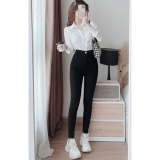 Quần Jean Ôm Lưng Cao Nữ Chất Jeans Giấy Dày Dặn Co Giãn 4 Chiều - Quần Bò Bó Ống Nhỏ