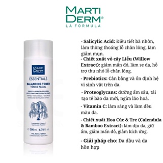 Nước hoa hồng toner Martiderm Essentials Balancing Toner nước cân bằng