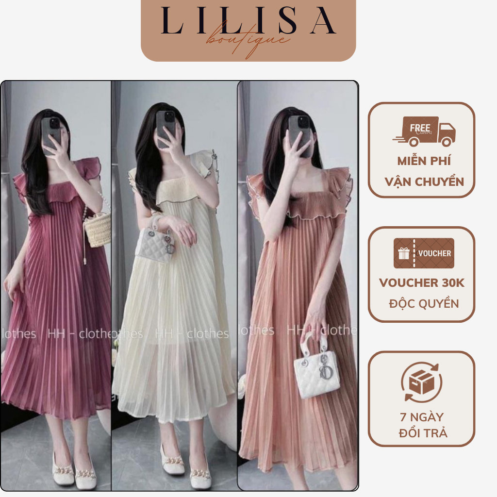 Váy bầu đẹp LILISA, đầm bầu dáng babydoll vải tơ cao cấp thiết kế dập ly