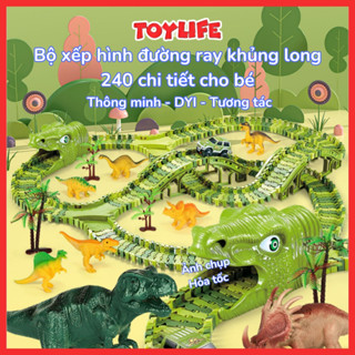 Bộ xếp hình đường ray khủng long 240 chi tiết cho bé đồ chơi lắp ghép đường đua ô tô khủng long thông minh TOYLIFE