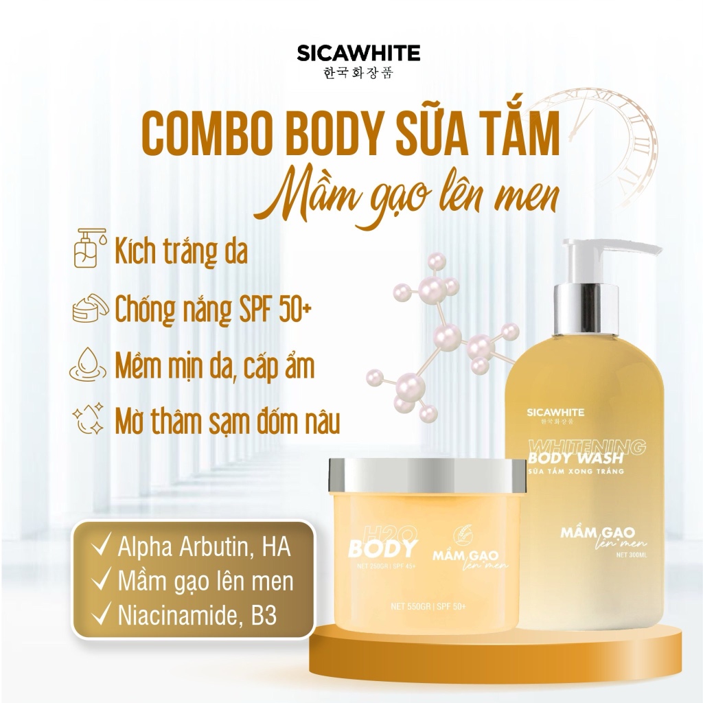 Kem Sica White Body Mầm Gạo H2O 500G, Kem Body Trắng Da - SICA WHITE