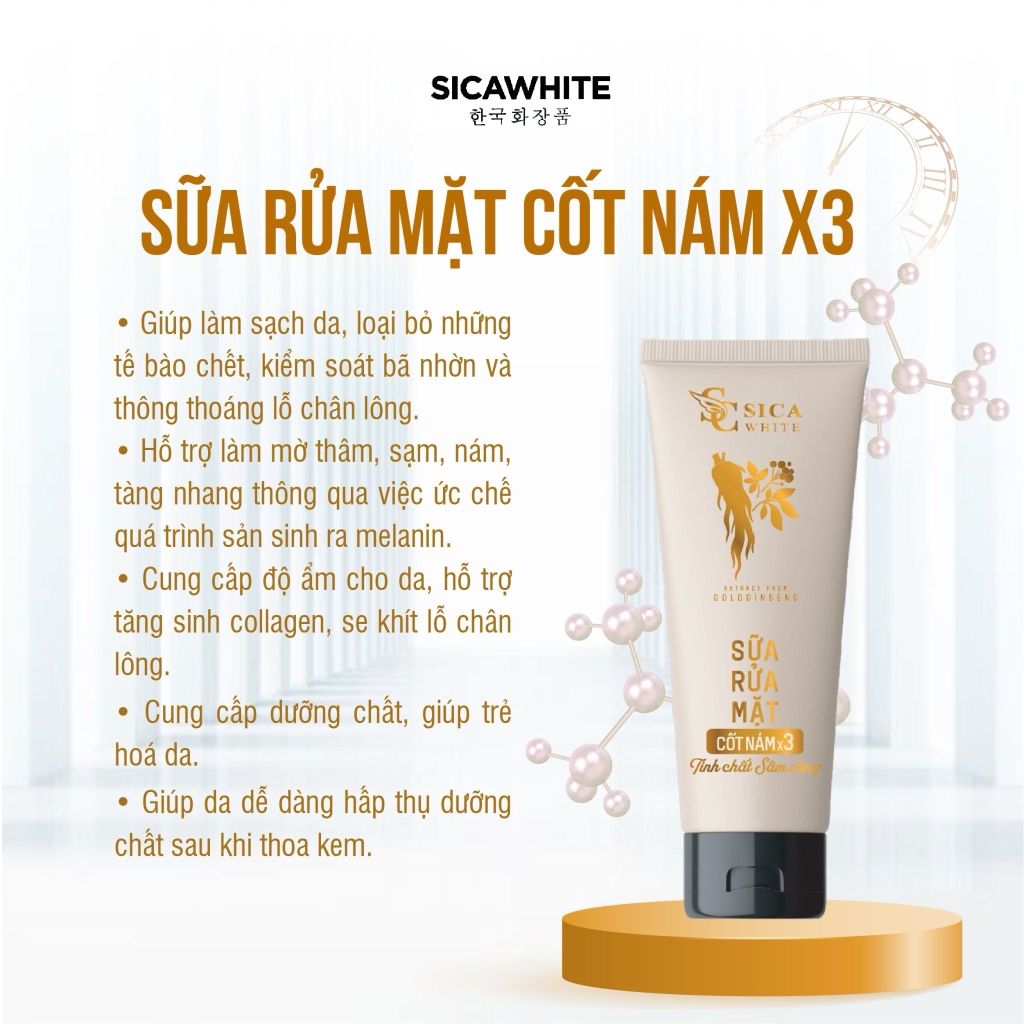 Sữa Rửa Mặt Cốt Nám X3 Sica White 100Ml, Hỗ Trợ Mờ Thâm, Sạm, Nám, Tàn Nhang - SICA WHITE