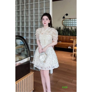 đầm tiểu thư ren hoa nổi phối voan M