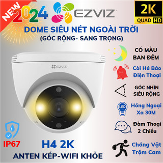 Camera Wifi Ezviz Ngoài Trời Dome H4 2K 3MP, Ốp Trần Sang Trọng, Đàm Thoại 2 Chiều, Chính hãng 24TH
