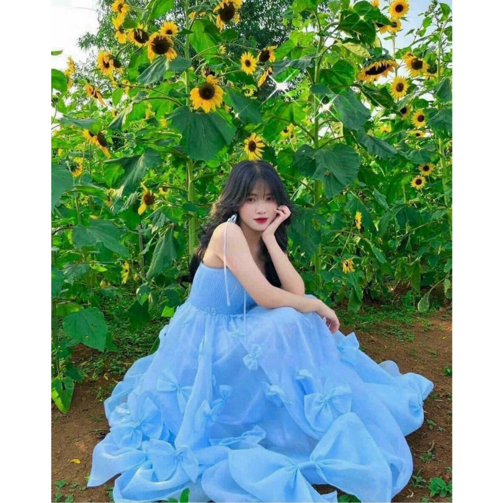 Đầm maxi 2 dây nhiều nơ(có mút ngực)