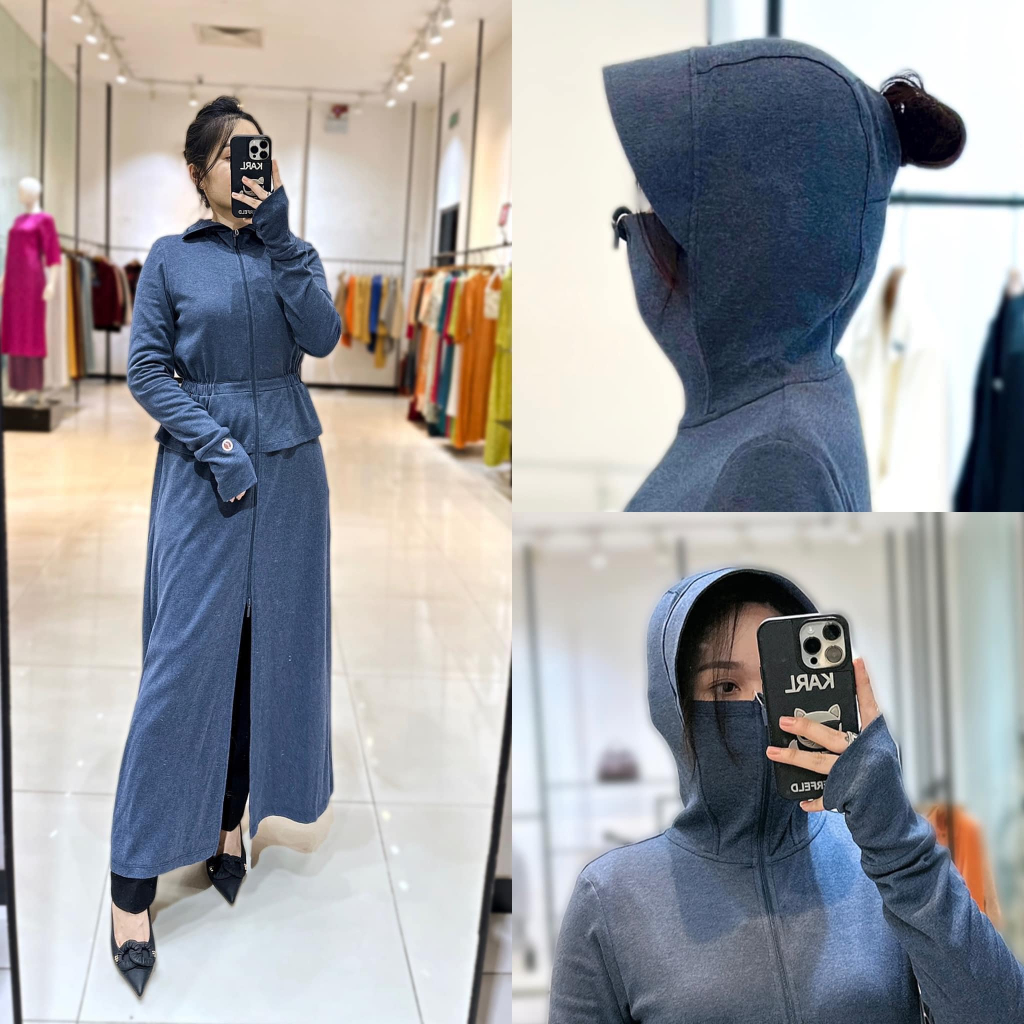 Áo Choàng Chống Nắng Nữ Format Chất liệu Cotton Làm Mát, Áo Khoác Ngoài Kéo Khóa Có Mũ, Che Mặt, Tà Peplum Thời Trang