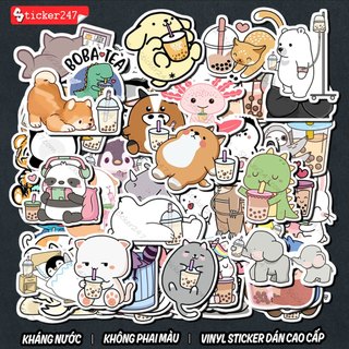 Sticker Động Vật Uống Trà Sữa Dễ Thương 🌈𝑭𝒓𝒆𝒆𝒔𝒉𝒊𝒑 Sticker Chống Nước, Sticker Dán Mũ Bảo Hiểm, Dán Vali, Laptop - ANI01