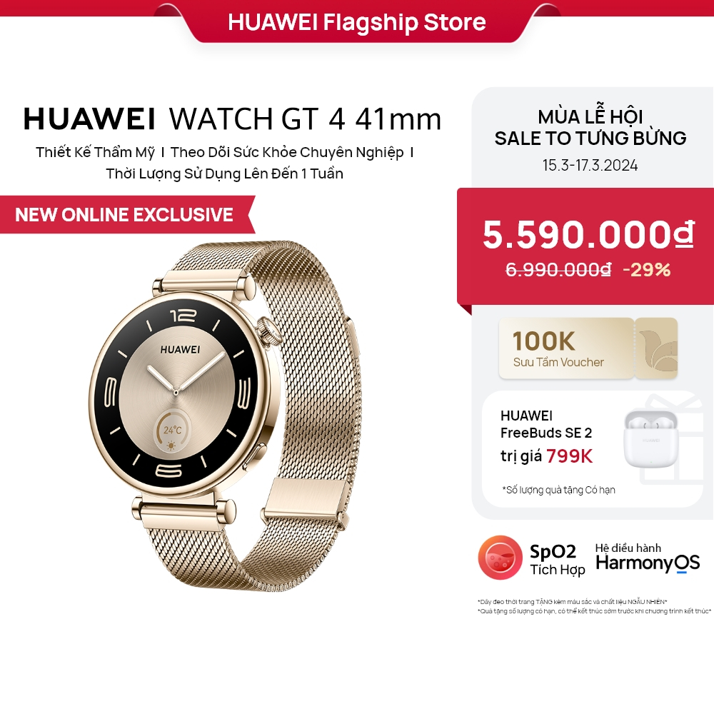 Đồng Hồ Thông Minh HUAWEI WATCH GT4 41mm Thiết Kế Thẩm Mỹ | Theo Dõi Sức Khỏe Chuyên Nghiệp