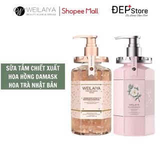 Sữa tắm Weilaiya trắng da cánh hoa hồng Damask - Hoa trà Nhật Bản 450ml
