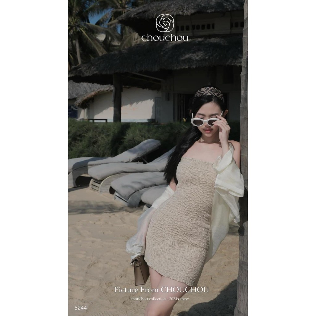 SET ĐẦM NUDE BODY ỐNG NHÚN CHỈ + ÁO KHOÁC SƠ MI TRẮNG HÀNG THIẾT KẾ - ND Design