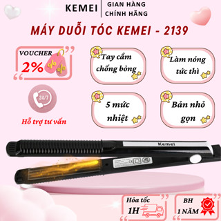Máy ép tóc, Máy là tóc Kemei 2139 nhỏ gọn có 5 mức chỉnh nhiệt, Máy duỗi tóc