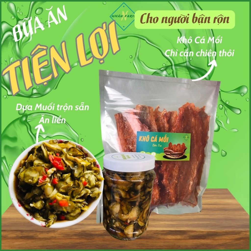 Combo Tiện Lợi - Dưa gang muối ướp gia vị (1 hộp 500gr), Khô cá mối tẩm gia vị (500gr)