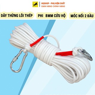Dây Thừng Lõi Thép 8mm Cứu Hộ, Dây Dù Leo Núi Kèm Móc Nối 2 Đầu Có Thể Nối Dài Chất Lượng Cao Đa Năng Dài 10m - 30m