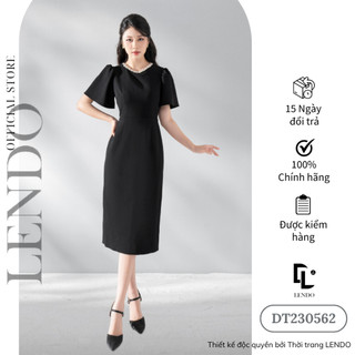 Đầm Váy Công Sở LENDO DT230562 Dáng Ôm Bút Chì Cổ Tròn Đính Đá, Đầm Váy Dự Tiệc Dáng Dài
